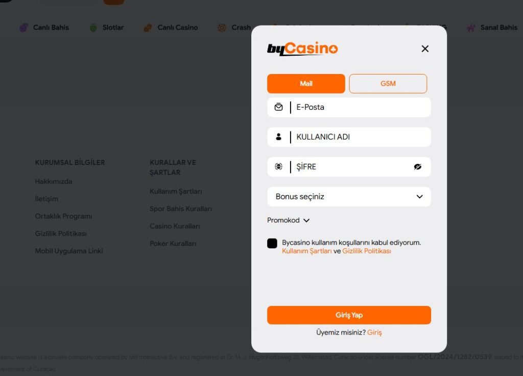bycasino üyelik